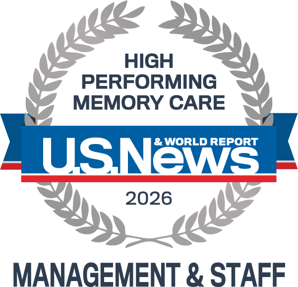 U.S. News 2026 High Performing Memory Care award badge celebrating the community's management & staff.